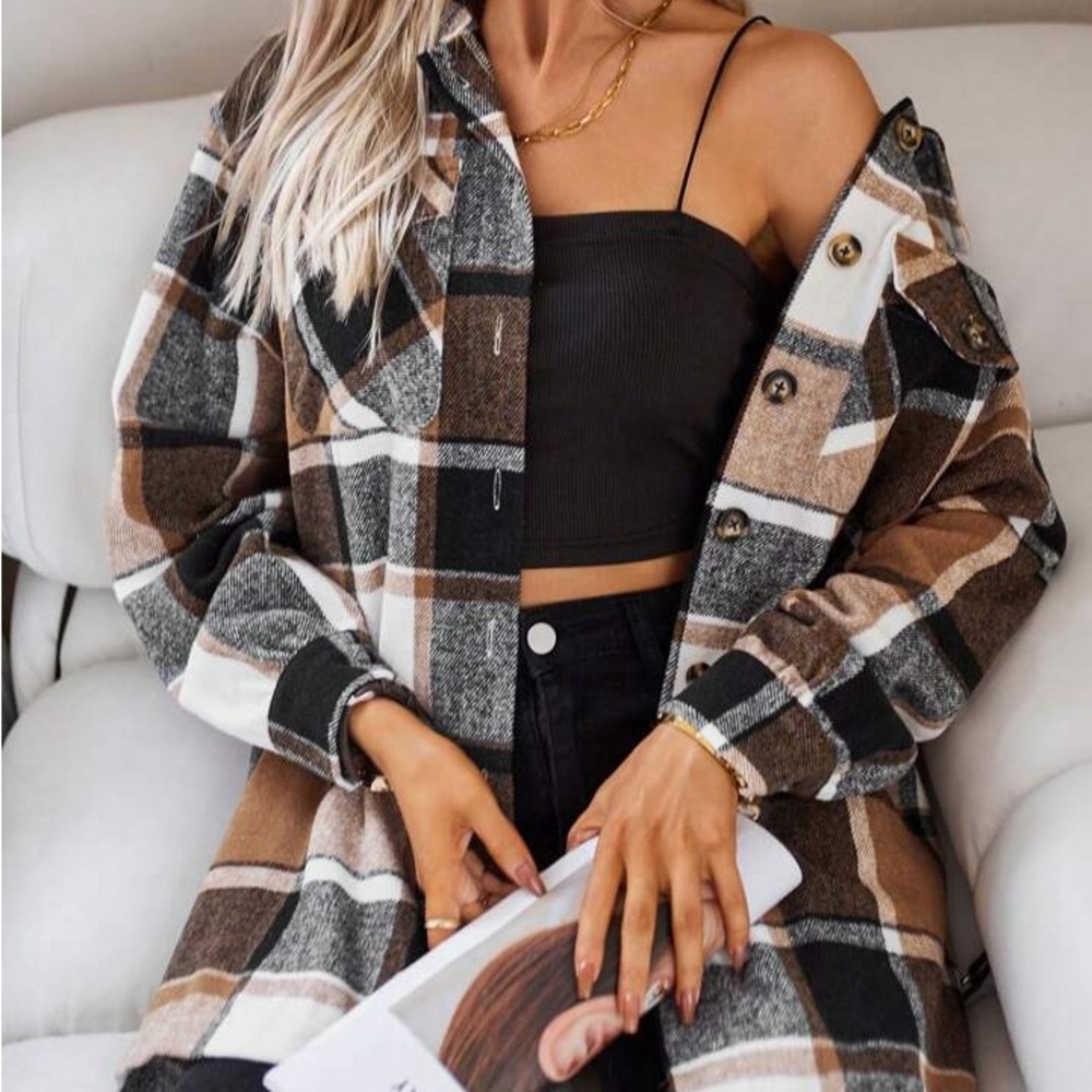 Plaid Women's Jacket - Brown, Black, White